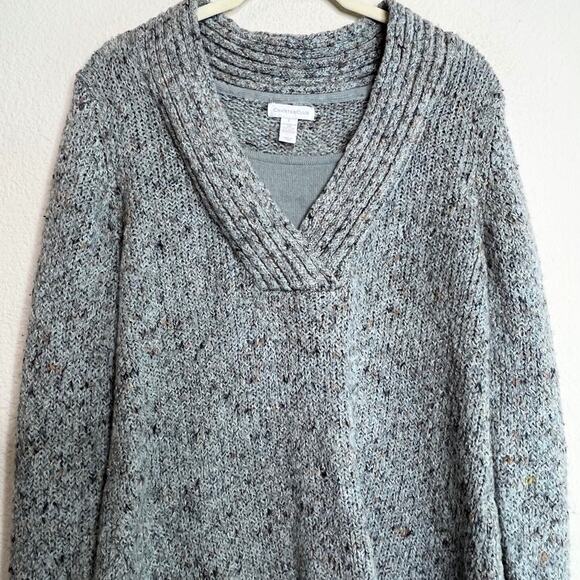 Charter Club Womens Sweater Large Shawl Collar Chunky Knit Green Speckle Pattern - Picture 2 of 6